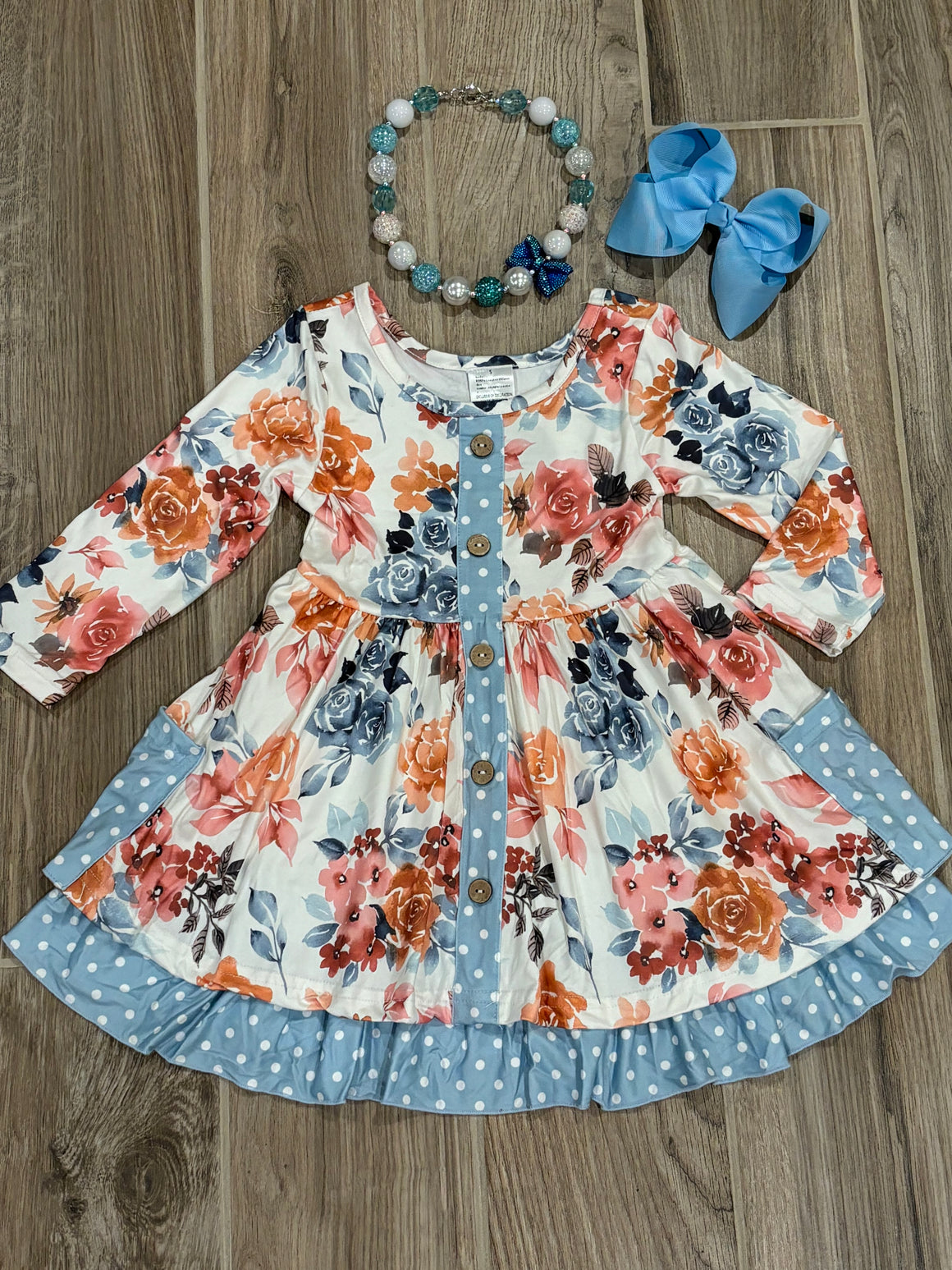 Dress - Lt Blue Floral Polka Dot Ruffle