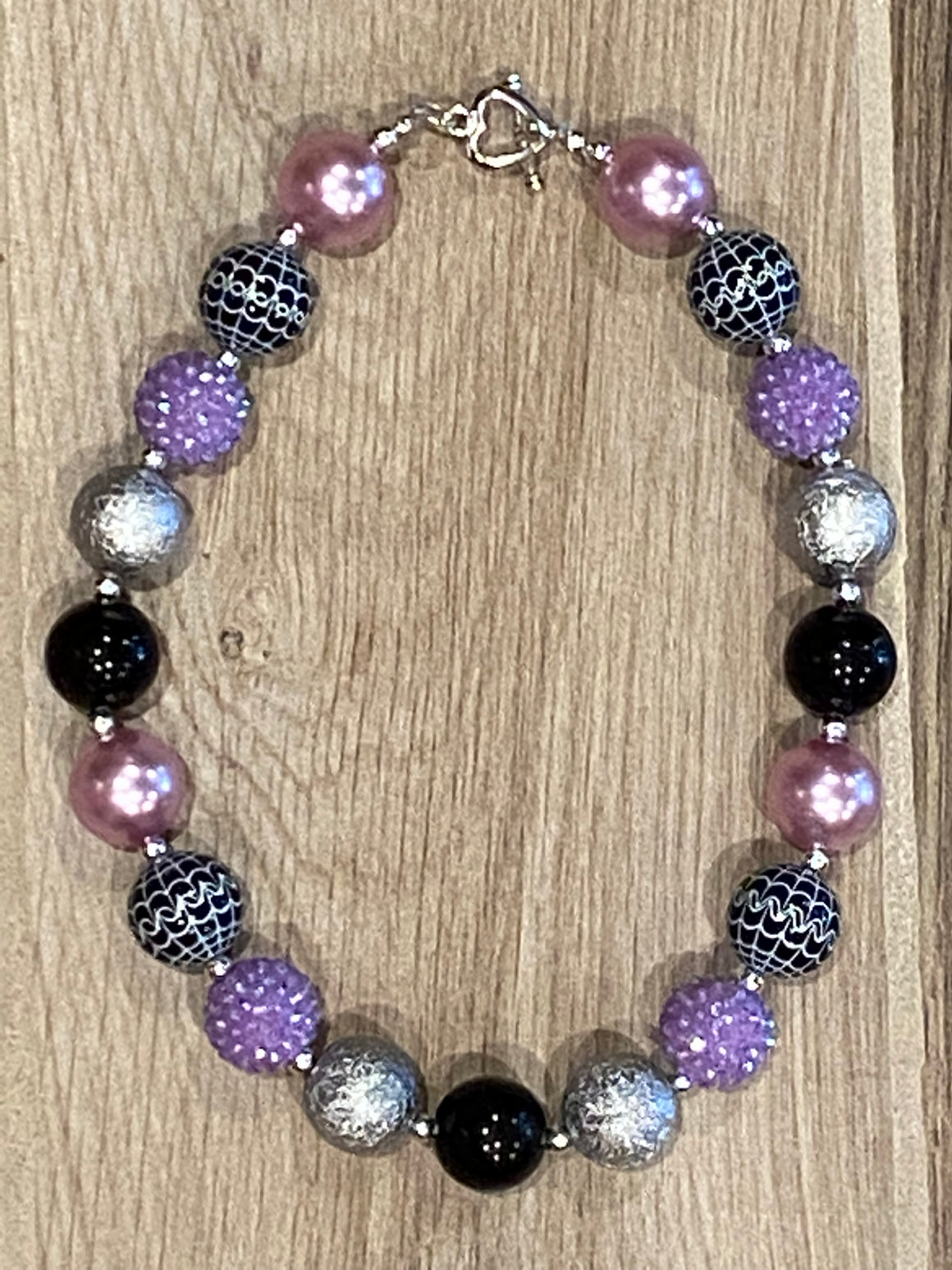 Necklace - Black/Silver/Lavender Rhinestone