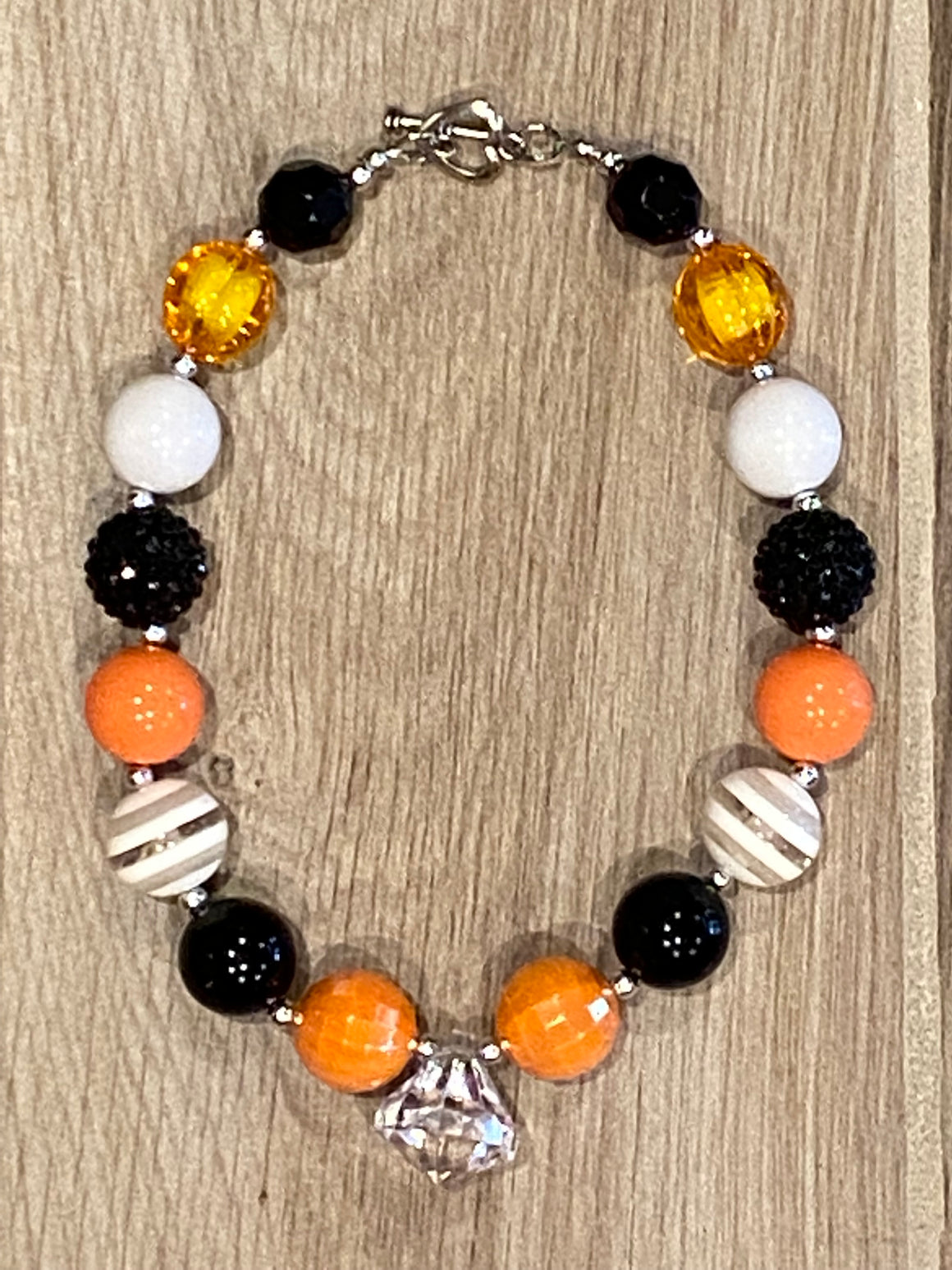 Necklace - Orange/Black w/Clear Jewel