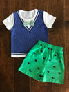 Boys - Blue Vest/Green Whale Shorts Set