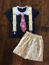 Boys - Navy Suspender Shirt w/Anchor Shorts