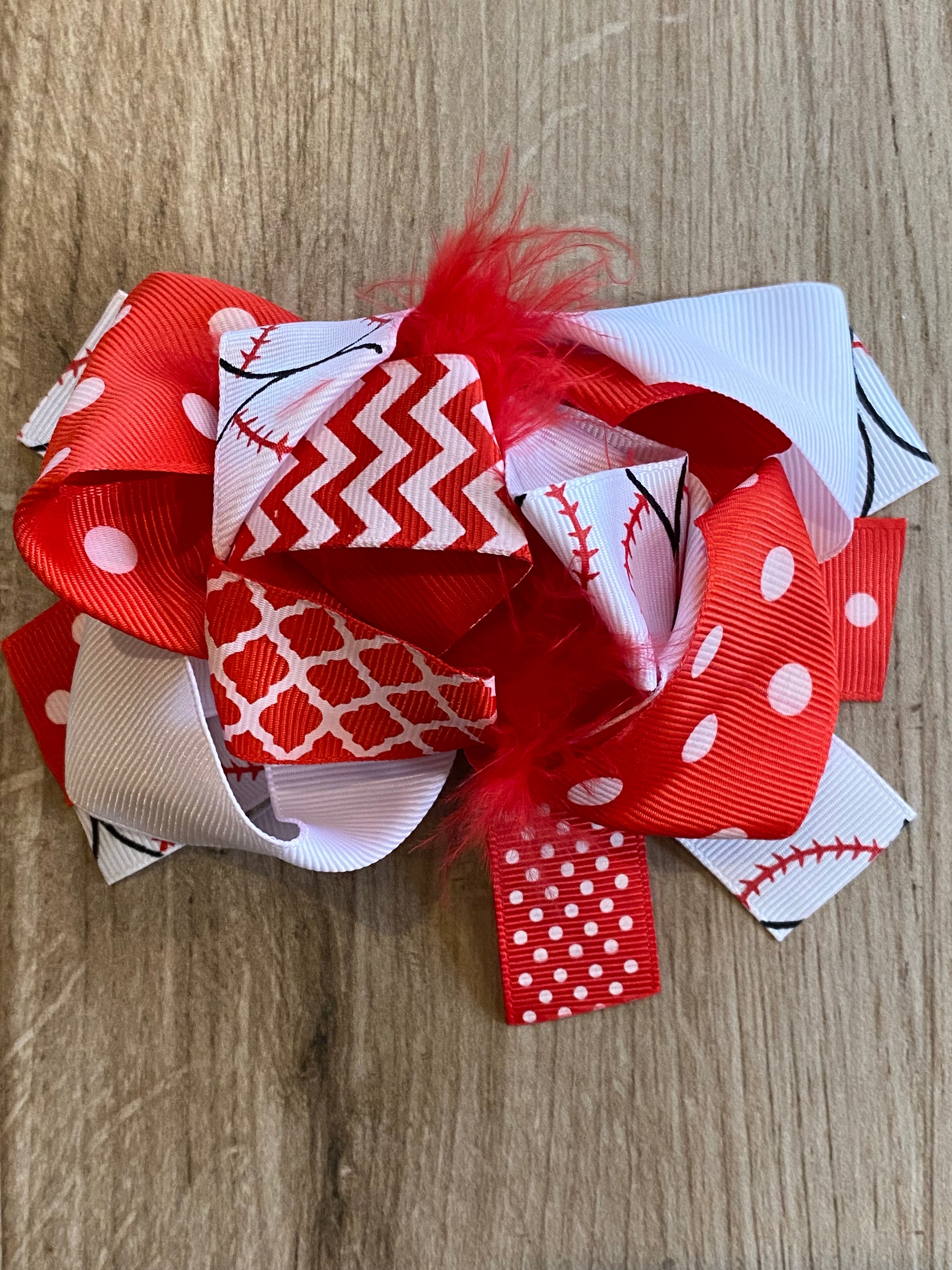 Hair Bow - Feathers Baseball