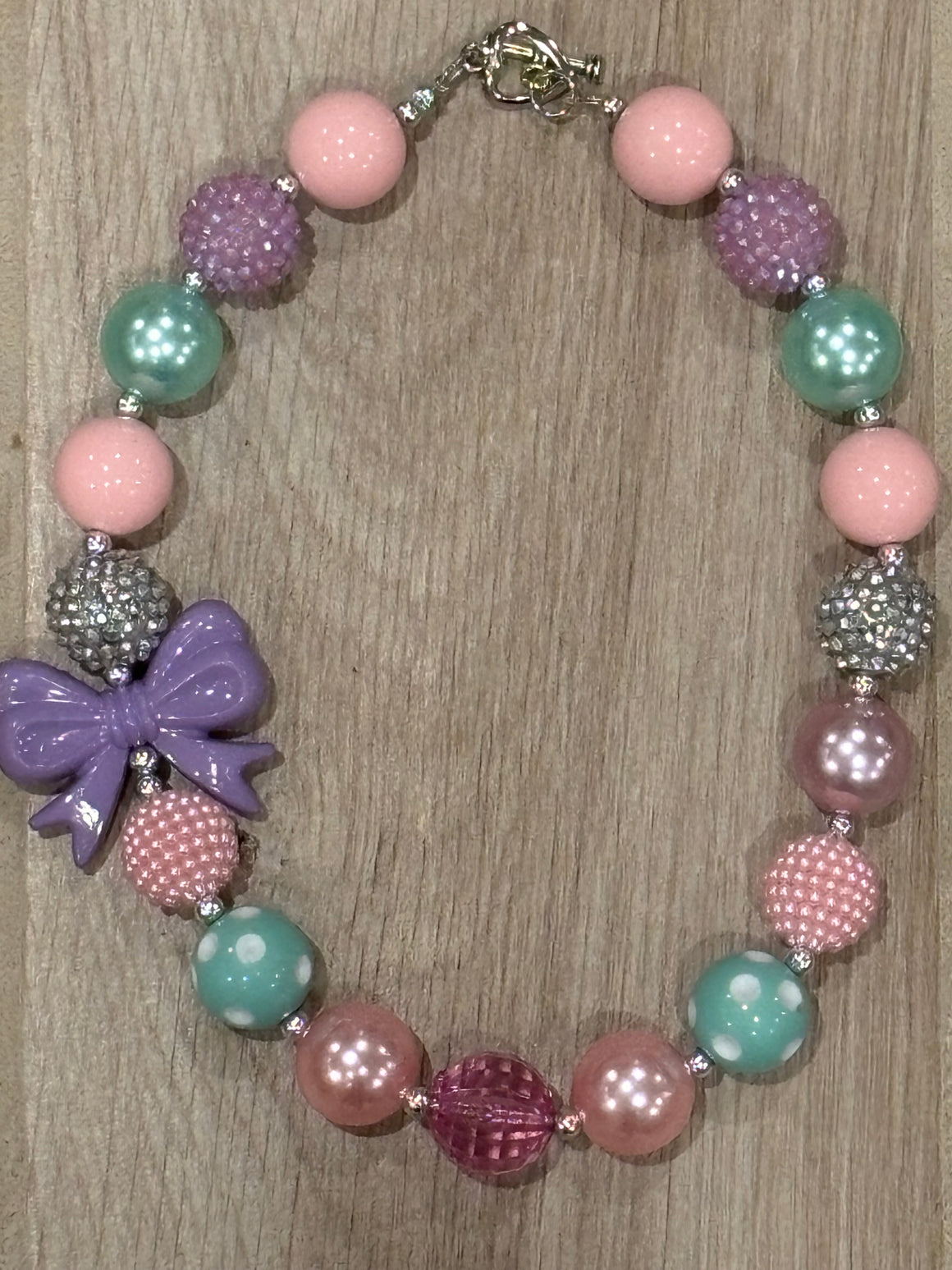 Necklace - Pink/Mint w/Purple Bow