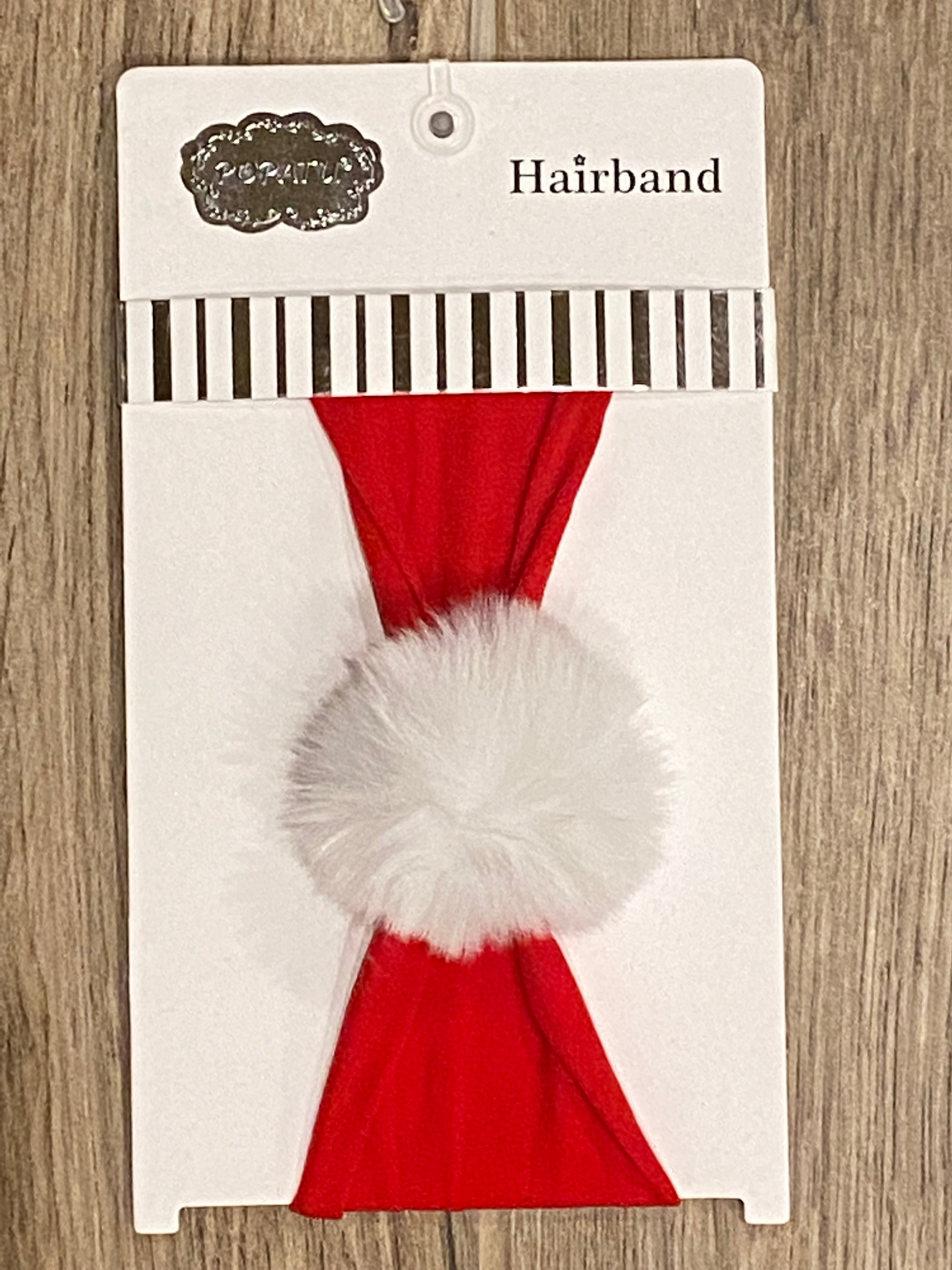 Headband - Red White Pom