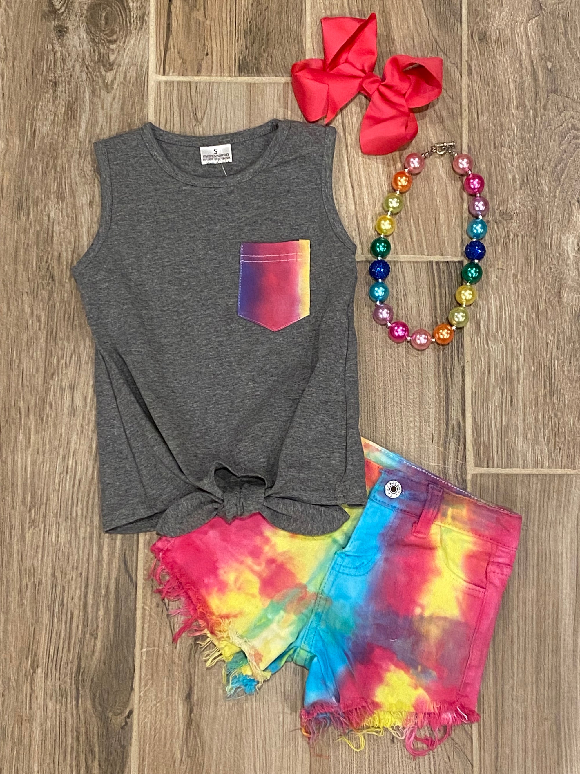 Short Set - Gray Top w/Tie Dye Jean