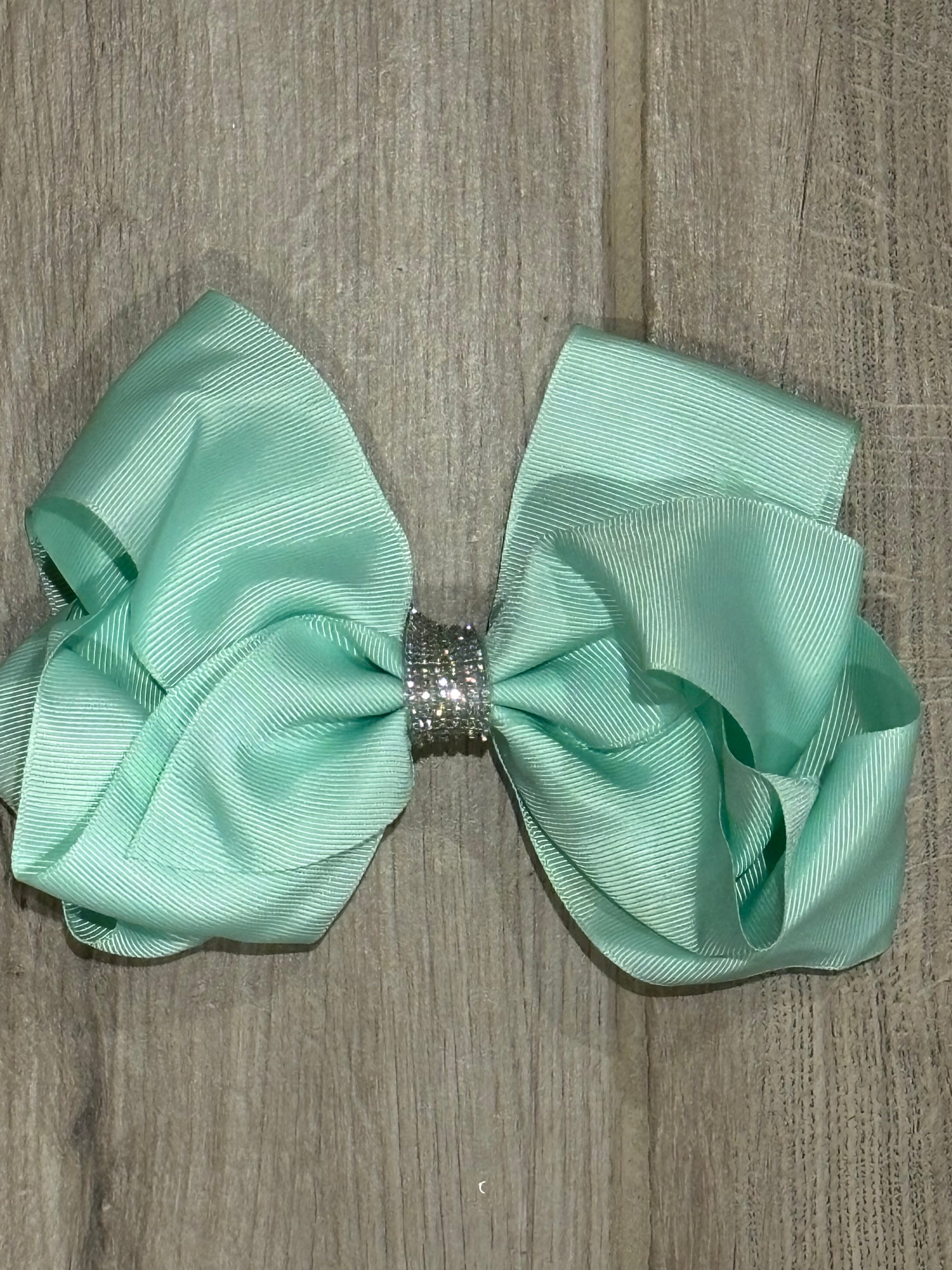Hair Bow - Rhinestone Mint