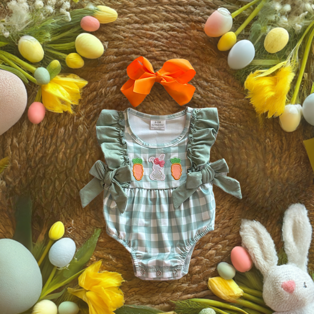 Easter - Bunny Applique Ruffle Sage Romper