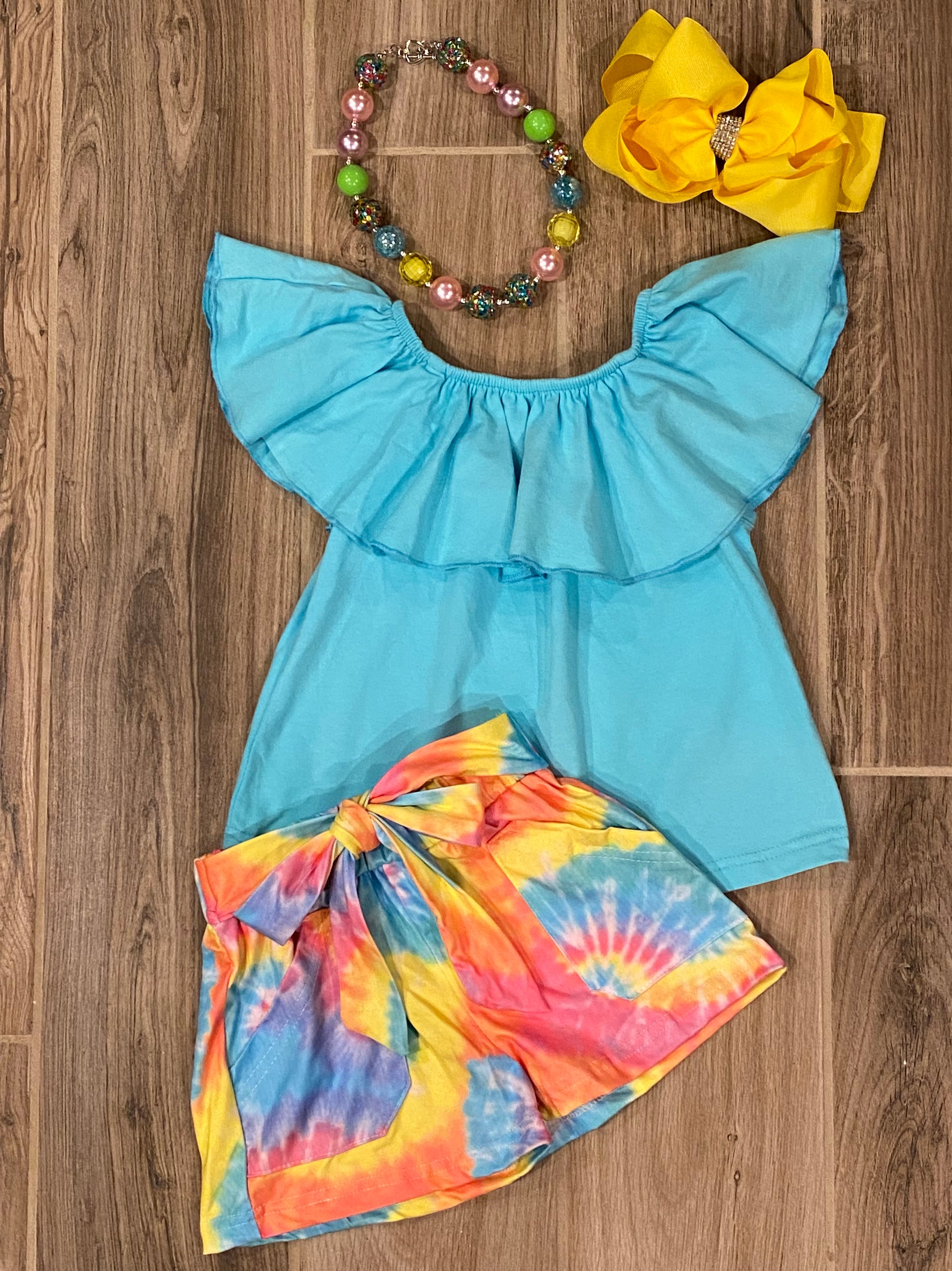 Short Set - Blue Top w/Tie Dye