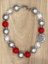 Necklace - Red/Silver Rose