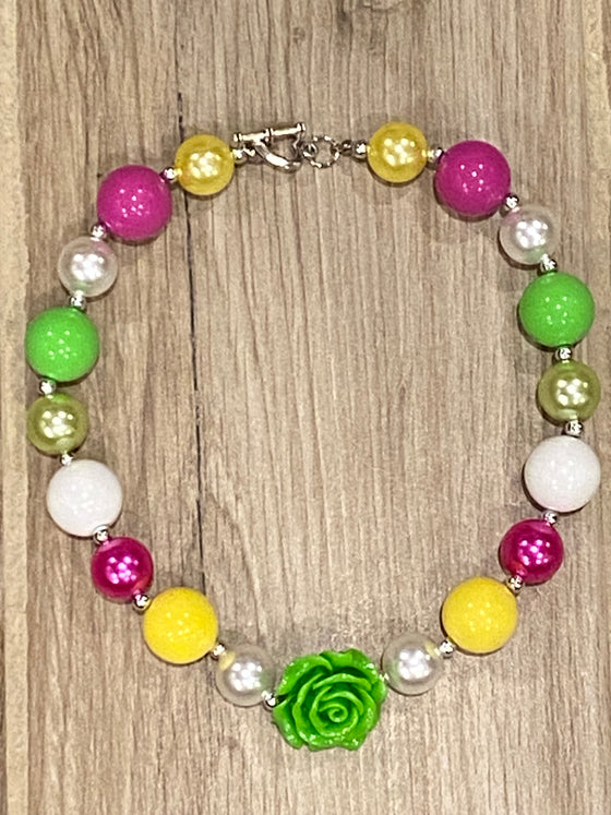 Necklace - Pink/Lime Rose