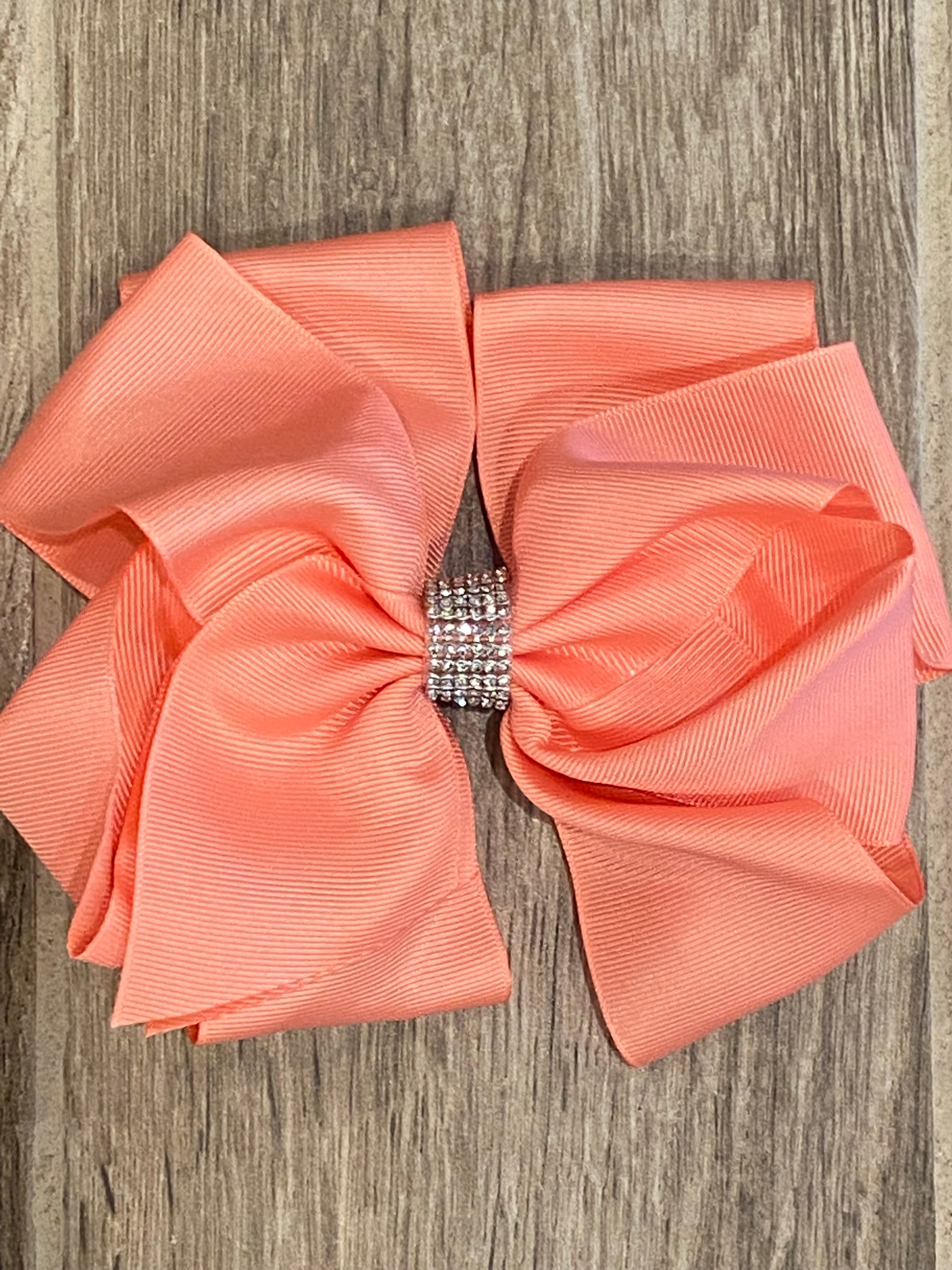 Hair Bow - Rhinestone Peach