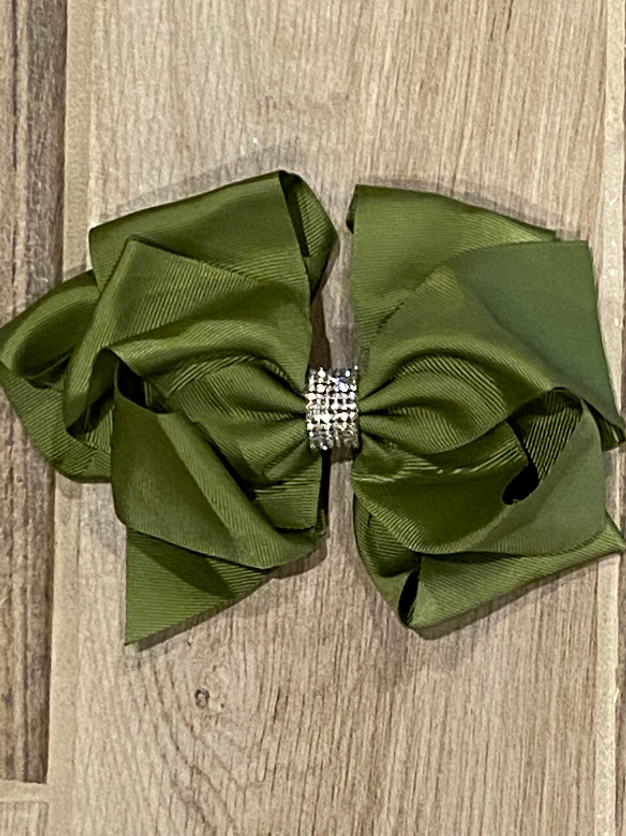 Hair Bow - Rhinestone Olive