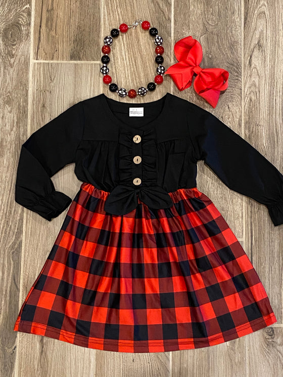 Dress - Red Plaid w/Button Top