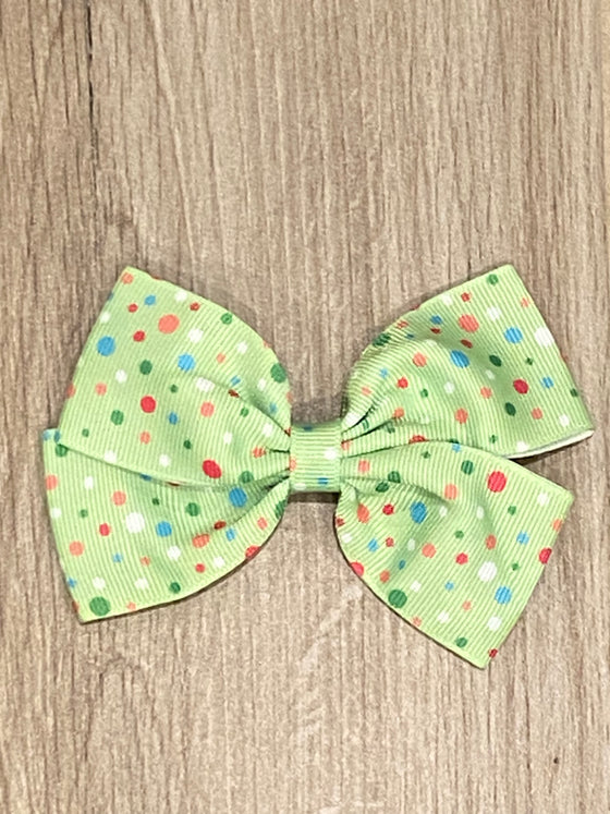 Hair Bow - Lime Dots