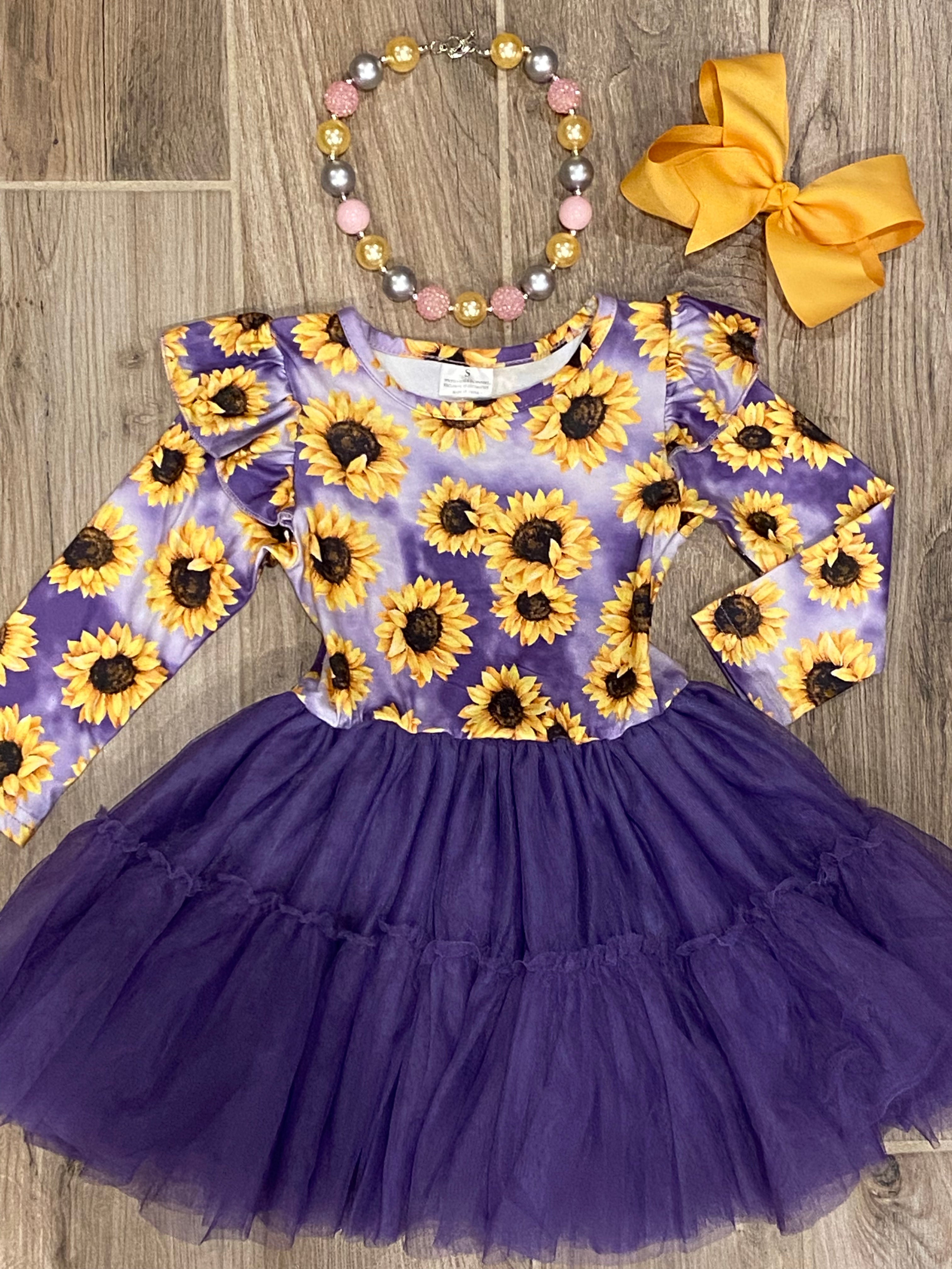 Dress - Sunflower Purple Tulle - Crazy Cute Bowtique