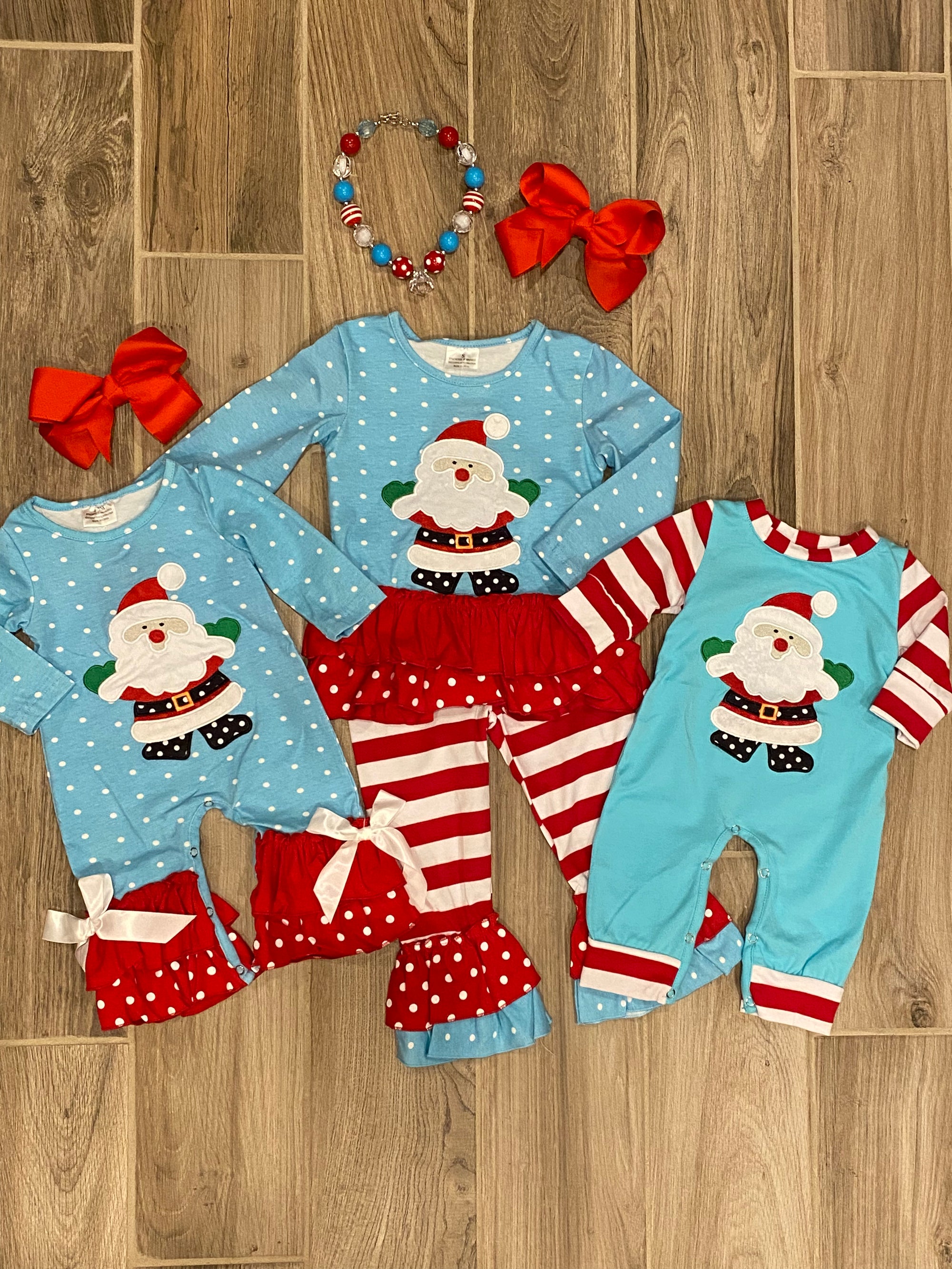 Christmas - Blue/Red Santa (Boy) Romper
