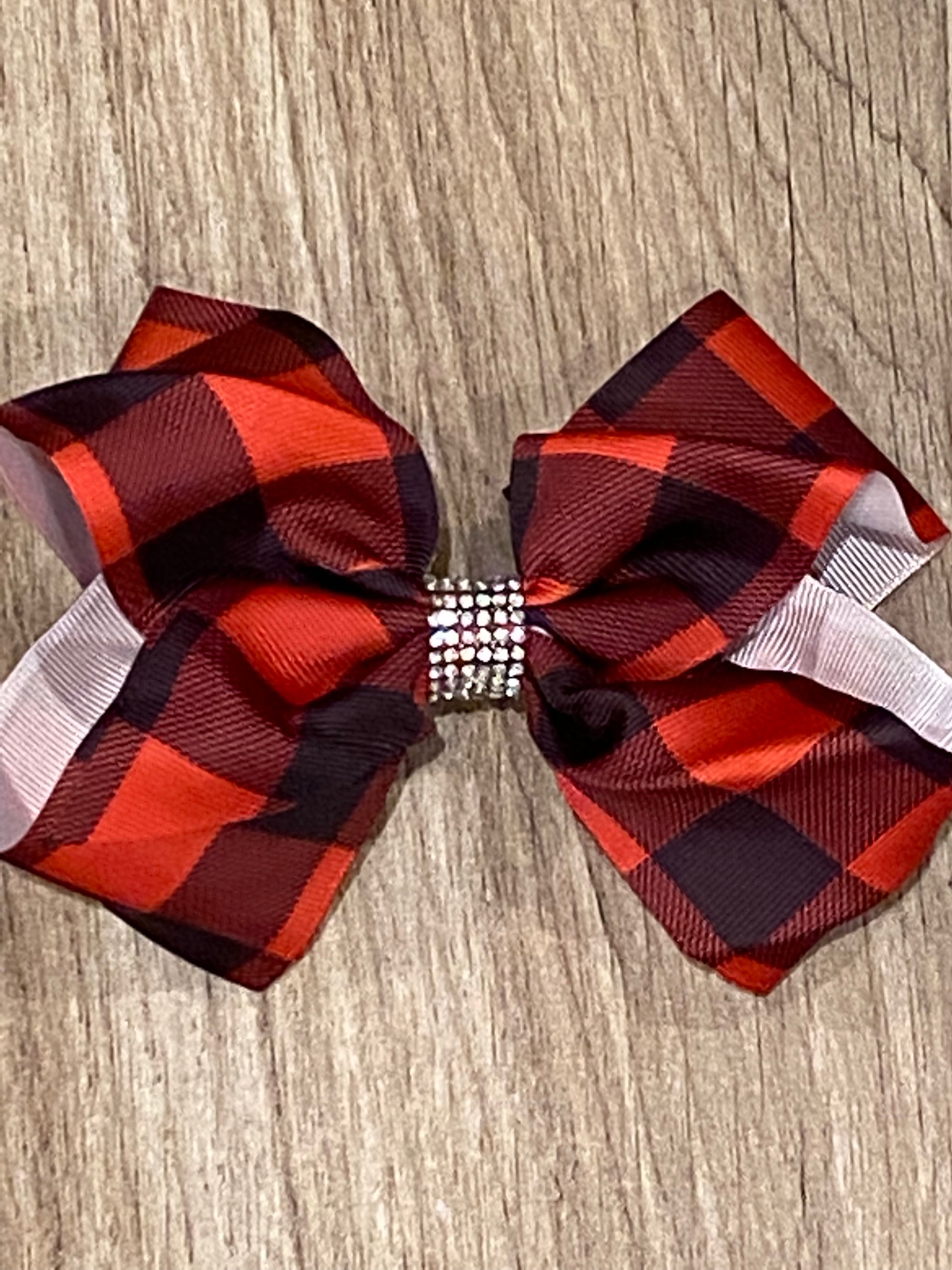 Hair Bow - Rhinestone Red Plaid