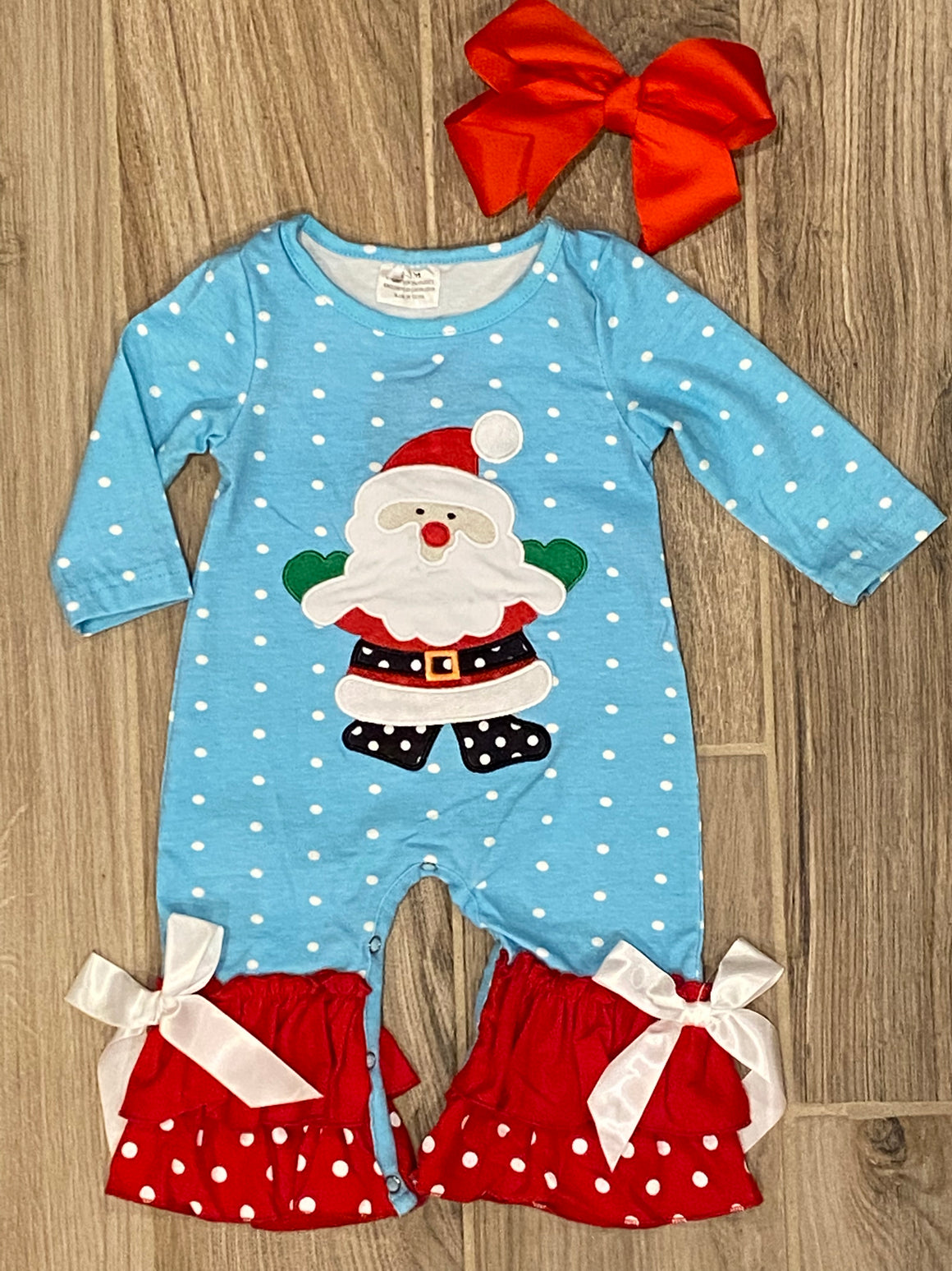 Christmas - Blue/Red Santa (Girl) Romper