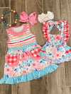 Dress - Pink/Blue Ruffle